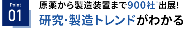 Point 01：原薬から製造装置まで900社※出展！ 研究・製造トレンドがわかる